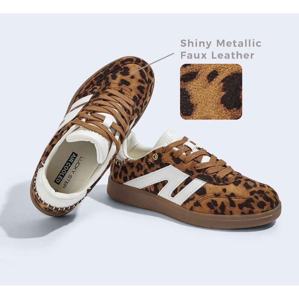 Women's Leopard Classic Retro Gum Sole Fashion Fabric Sneakers Shoes - Picture 3 of 6